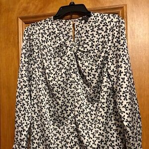 Ann Taylor White Blouse with Black Floral Print